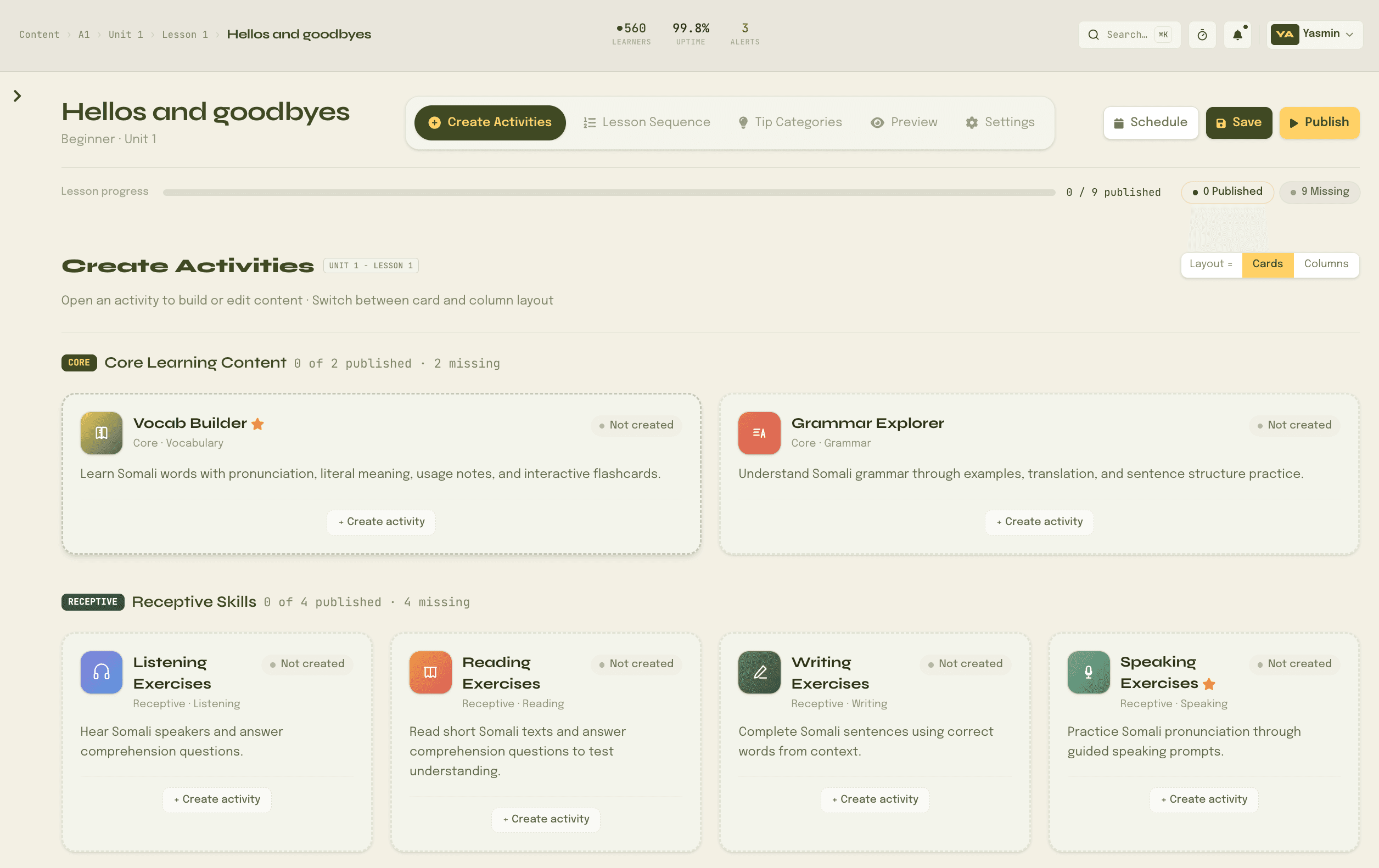Lesson page activity builder